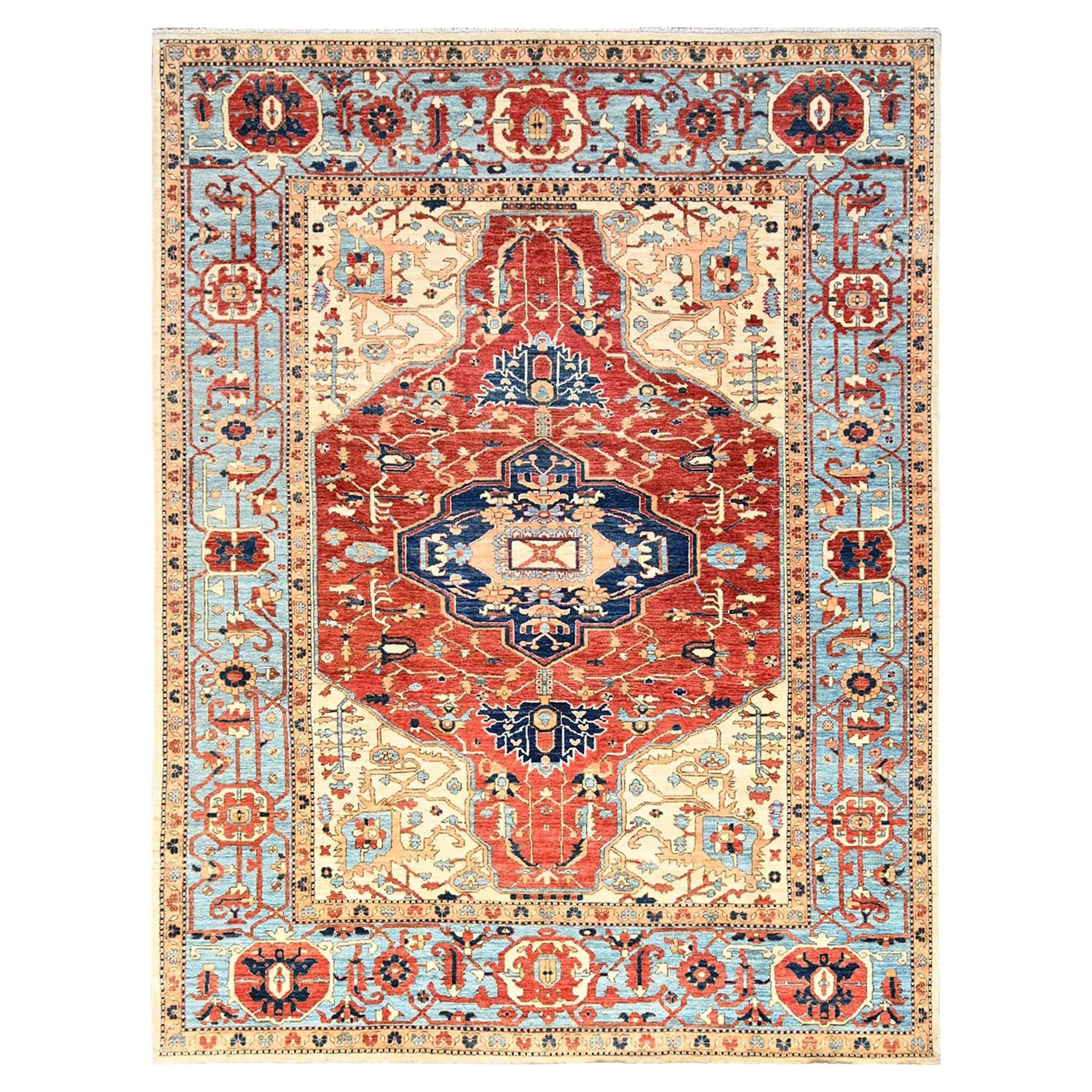 8
x10
4" Rot Serapi Heriz mit Medaillon Design Samtig Wolle Hand geknüpft Teppich im Angebot