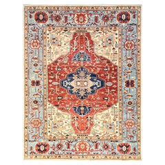 8
x10
4" Red Serapi Heriz with Medallion Design Velvety Wool Hand Knotted Rug