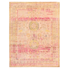 8'x10'5" Rose Pink Pure Silk with Khotan Medallion Design Hand Knotted Rug
