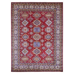 8'x10'6" Crimson Red Afghan Super Kazak Medallions Design Hand Knotted Wool Rug