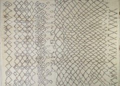 Hand-Knotted Moroccan-Style Wool Rug with Tribal Diamond and Geometric Borders