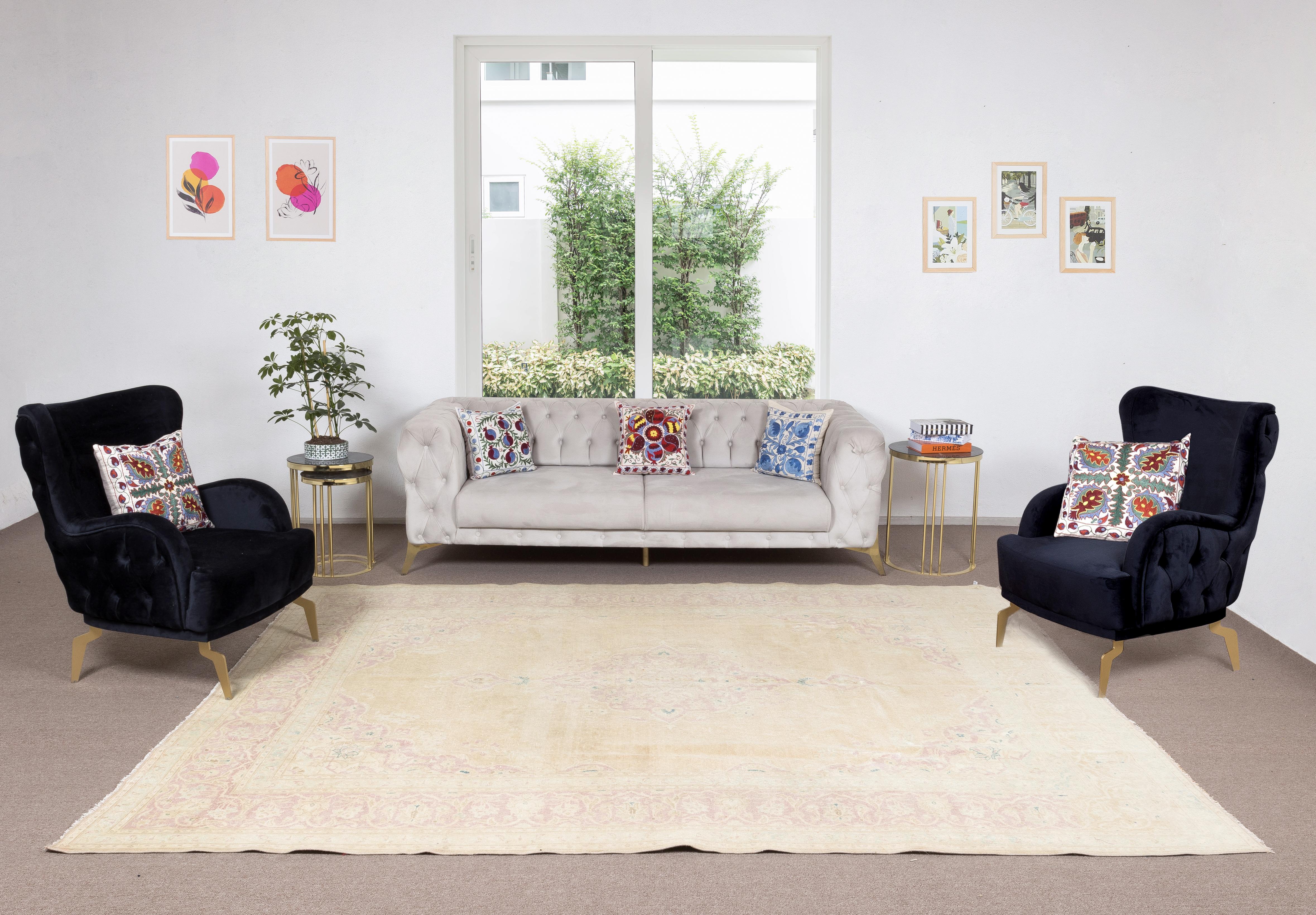 Our sun-faded rugs are all one-of-a-kind, hand-knotted, 50-70 year-old vintage pieces. They each boast their own singular handmade aesthetic drawn from the centuries-old Turkish rug-weaving traditions. These rugs are made completely of sheep’s wool,