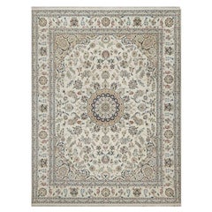 Tappeto 8
x10
6" Avorio, Lana e Seta, 250 KPSI, Nain con disegno di medaglioni floreali, Tappeto