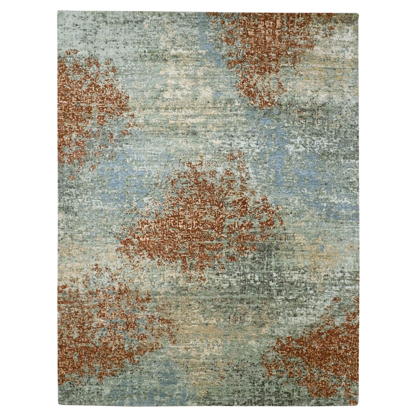 8'x10'6" Rust Red Persian Knot Abstract Design Pure Wool Hand Knotted Rug