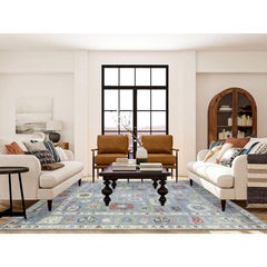 8'x10'7" Light Gray, Afghan Angora Oushak Pure Wool Hand Knotted Rug