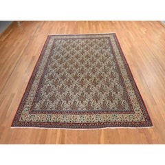 8'x10'9" Ivory Vintage Zoroastrian Ghom with Boteh Design Hand Knotted Wool Rug