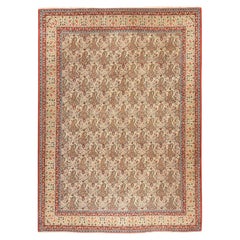 8'x10'9" Ivory Vintage Zoroastrian Ghom with Boteh Design Hand Knotted Wool Rug