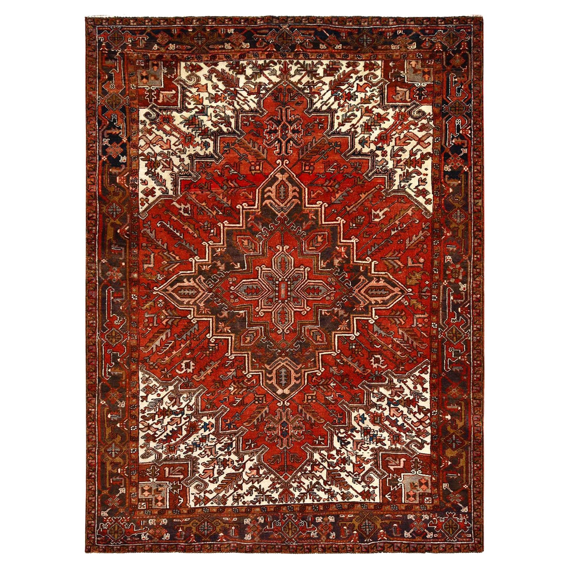 8
x10
9" Tomatenrot, Vintage Persisch Heriz, Reine Wolle, Handgeknüpft, Teppich im Angebot