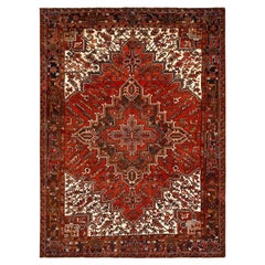 8
x10
9" Tomato Red, Vintage Persian Heriz, Pure Wool, Hand Knotsted, Rug