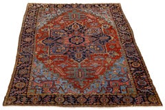 8x11 Antique Persian Heriz Serapi Rug Hand-Knotted wool In Red