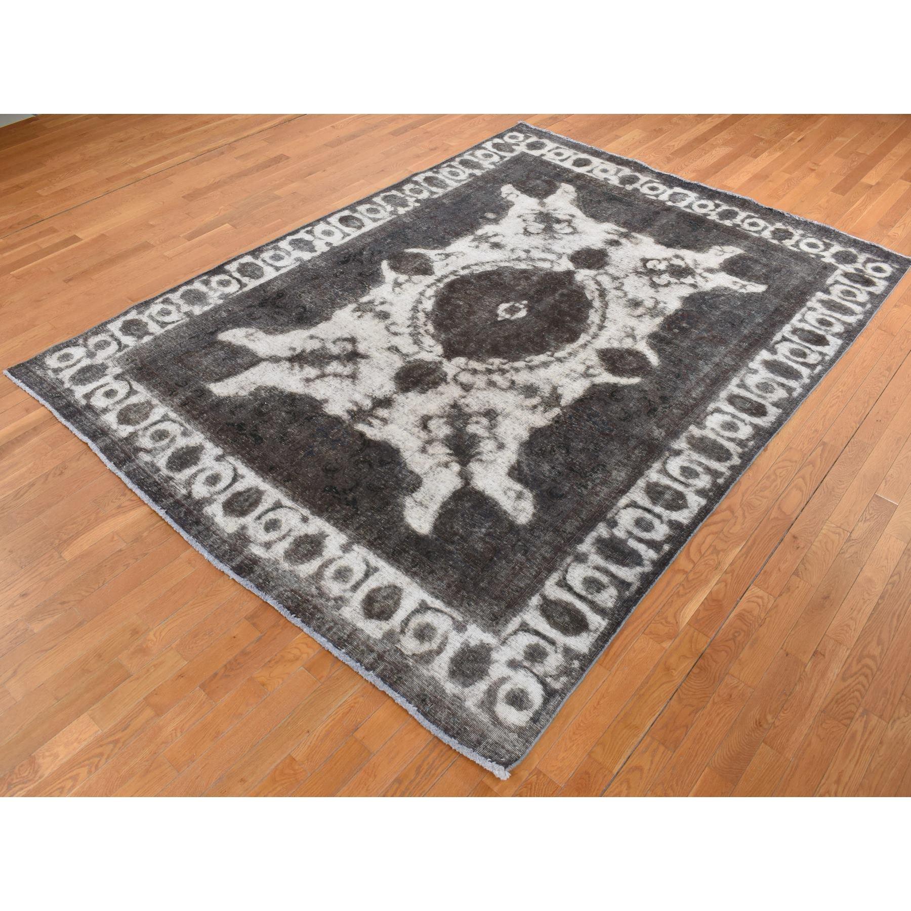 8'x11' Schwarzer überzogener persischer Täbris-Barjasta-Teppich aus reiner Wolle, handgeknüpft, Vintage (Mittelalterlich) im Angebot