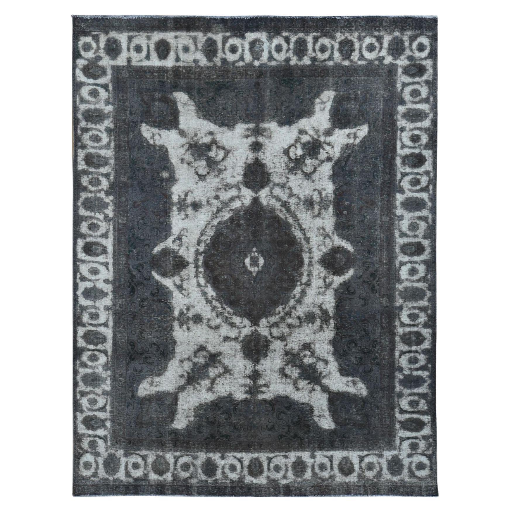 8'x11' Schwarzer überzogener persischer Täbris-Barjasta-Teppich aus reiner Wolle, handgeknüpft, Vintage im Angebot