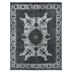 8'x11' Black Overdyed Vintage Persian Tabriz Barjasta Pure Wool Hand Knotted Rug