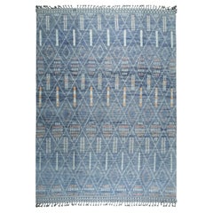 8x11 Blue Hand-Knotted Wool Linear Diamond Grid Geometric Modern Carpet Rug