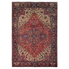8'x11' Coral Red Vintage Persian Heriz Hand Knotted Pure Wool Oriental Rug