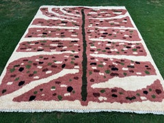 8x11 ft Botanical Hand-Knotted 100% Wool Leaf Area Rug in Blush Pink & Ivory
