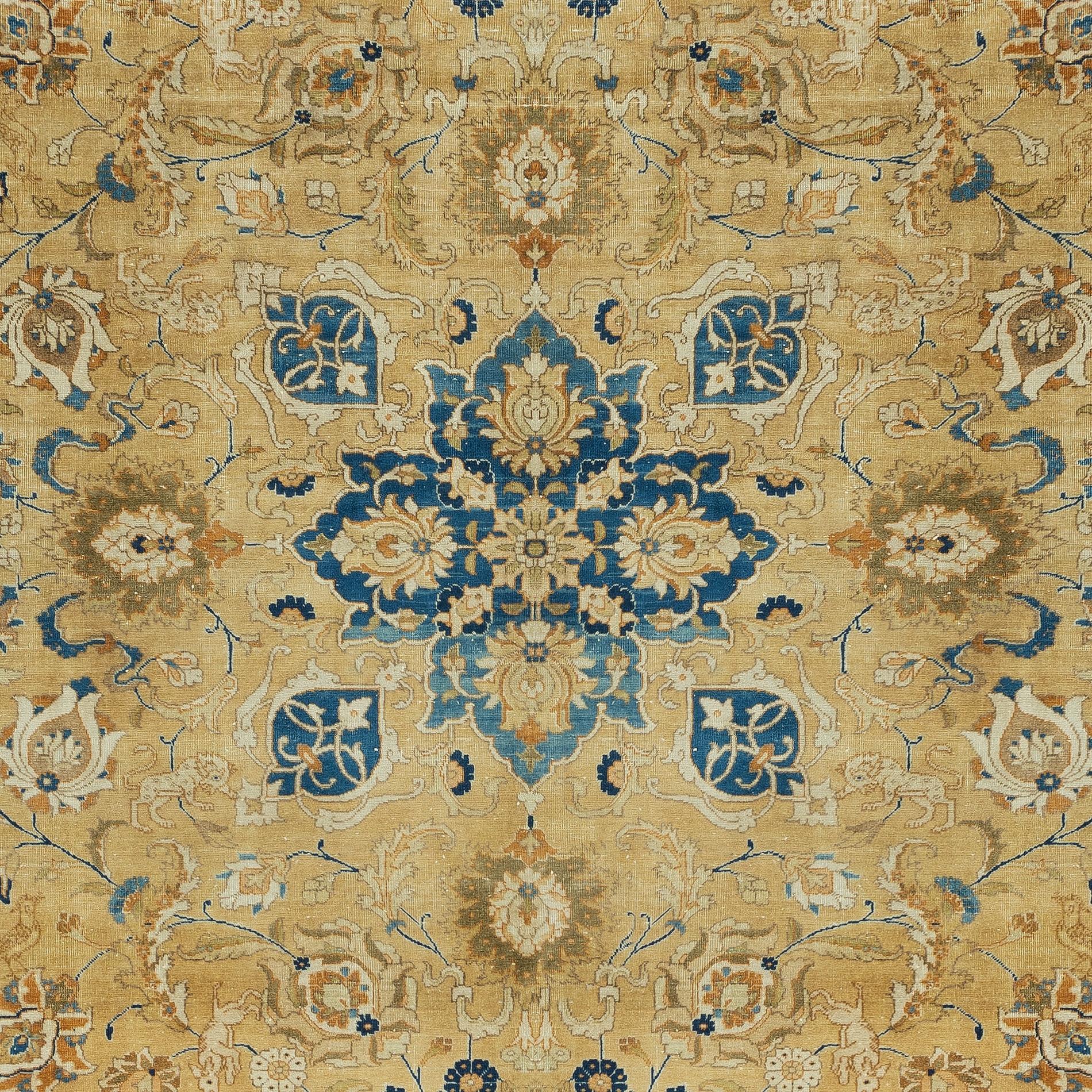 Hand-Woven 8x11 Ft Modern Handmade Area Rug in Beige & Blue, Floral Pattern Turkish Carpet For Sale