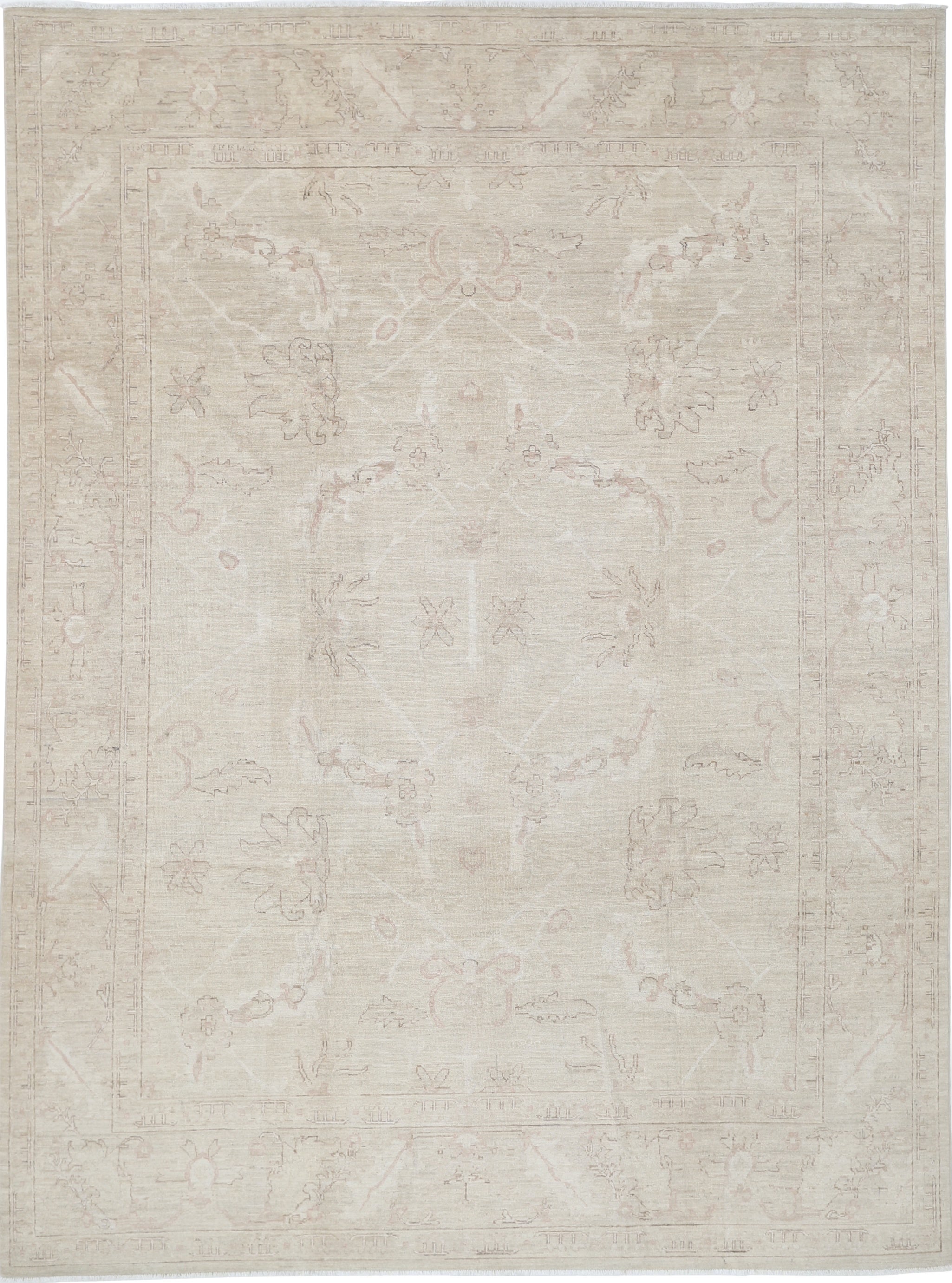 8x11 ft Hand Knotted Beige Area Rug for Home Decor. 100% Wool Large Carpet