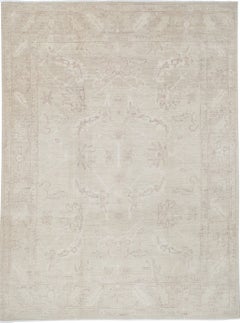 Tappeto beige annodato a mano 8x11 ft per l'arredamento della casa. Tappeto grande 100% lana