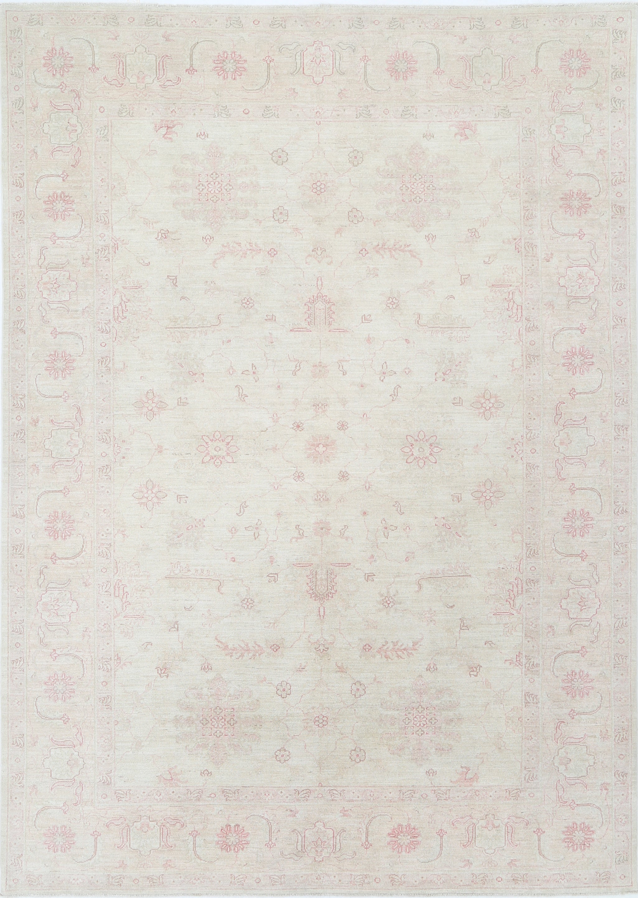 8x11 ft Hand Knotted Beige, Pink Wool Large Area Rug. Traditional Floral Carpet