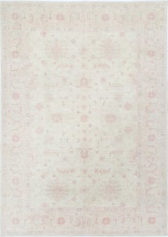 8x11 ft Hand Knotted Beige, Pink Wool Large Area Rug. Traditional Floral Carpet