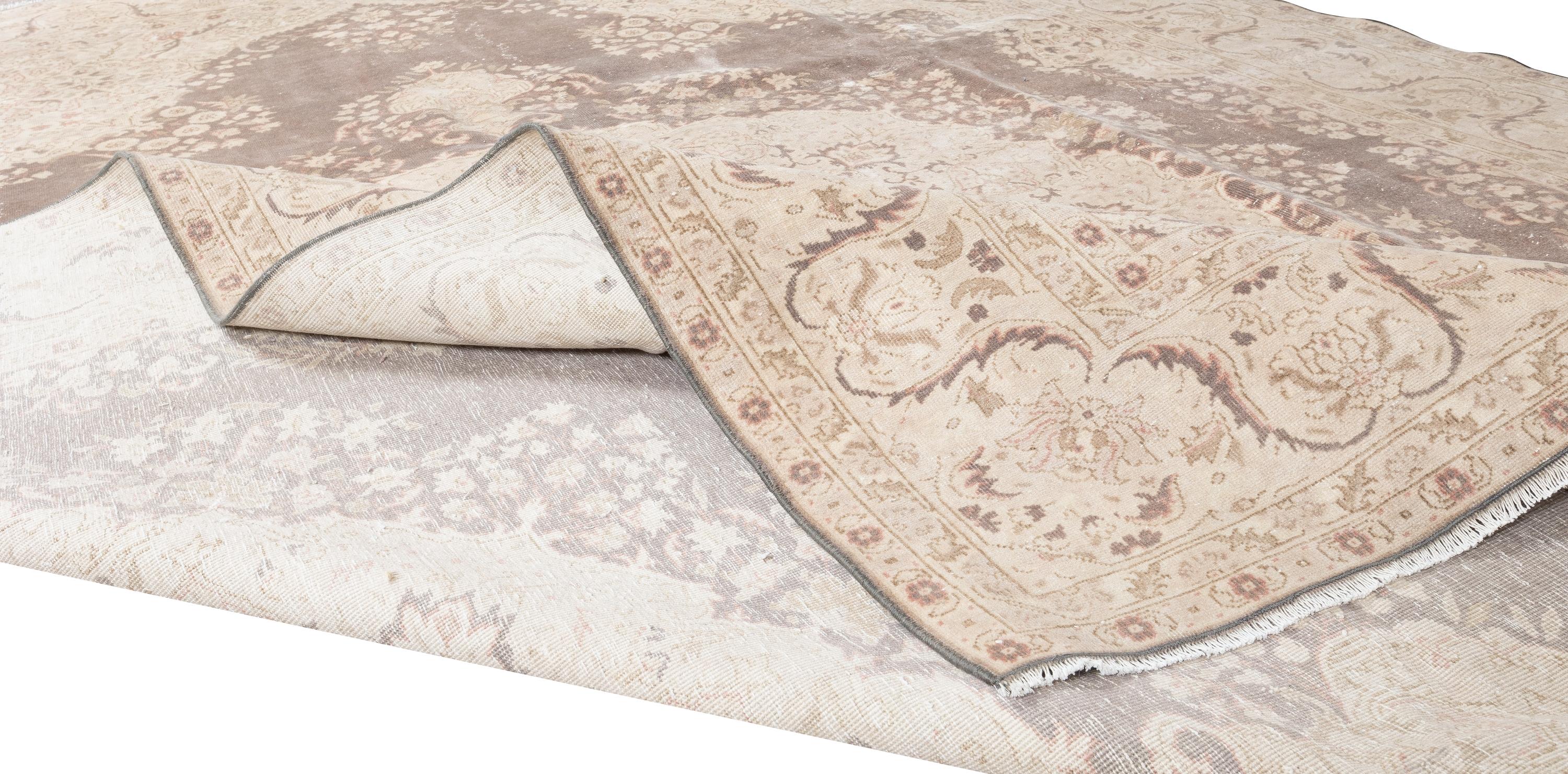 Hand-Woven 8x11 Ft Handmade Turkish Oushak Area Rug, Vintage Unique Sun Faded Large Carpet For Sale