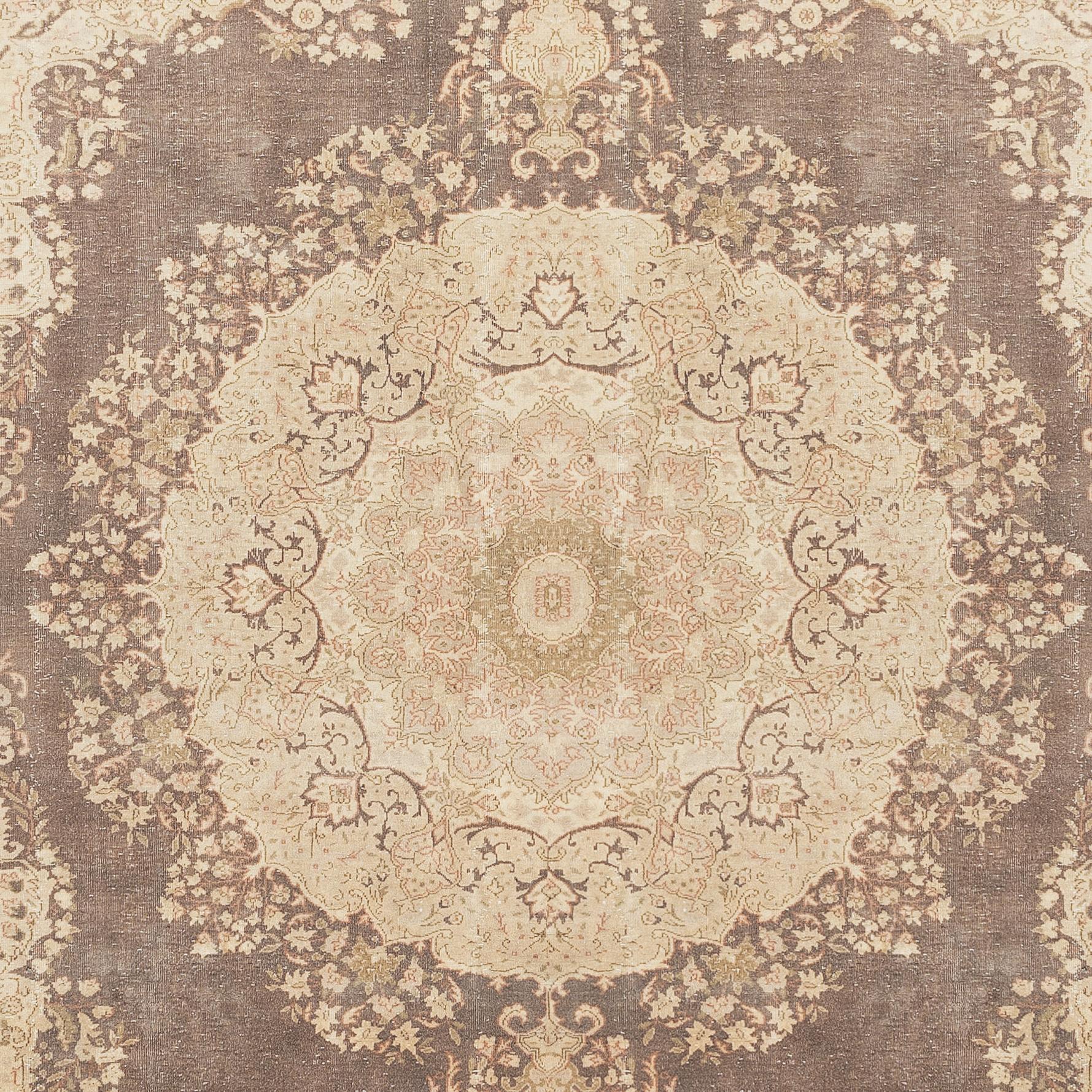 20th Century 8x11 Ft Handmade Turkish Oushak Area Rug, Vintage Unique Sun Faded Large Carpet For Sale