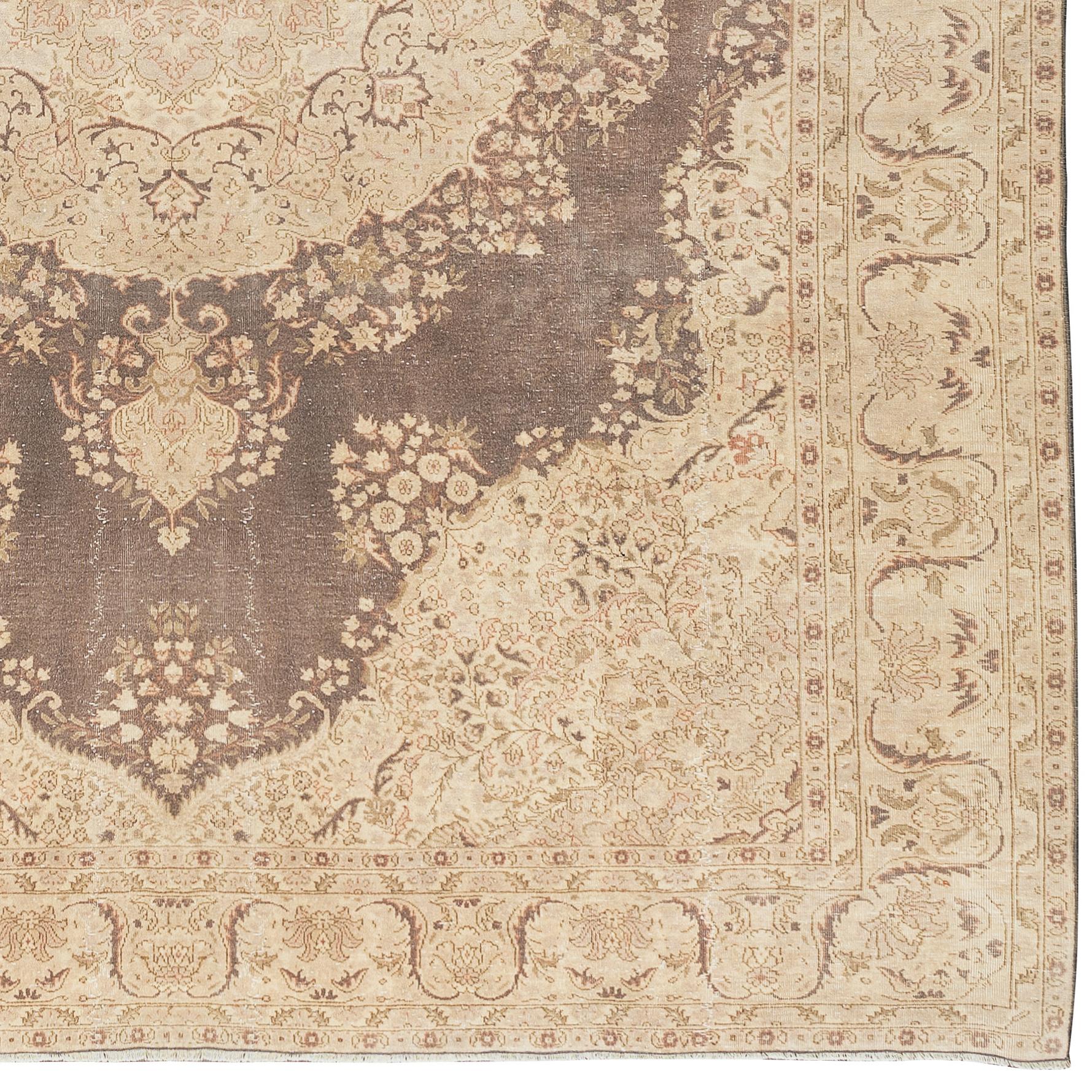 Wool 8x11 Ft Handmade Turkish Oushak Area Rug, Vintage Unique Sun Faded Large Carpet For Sale