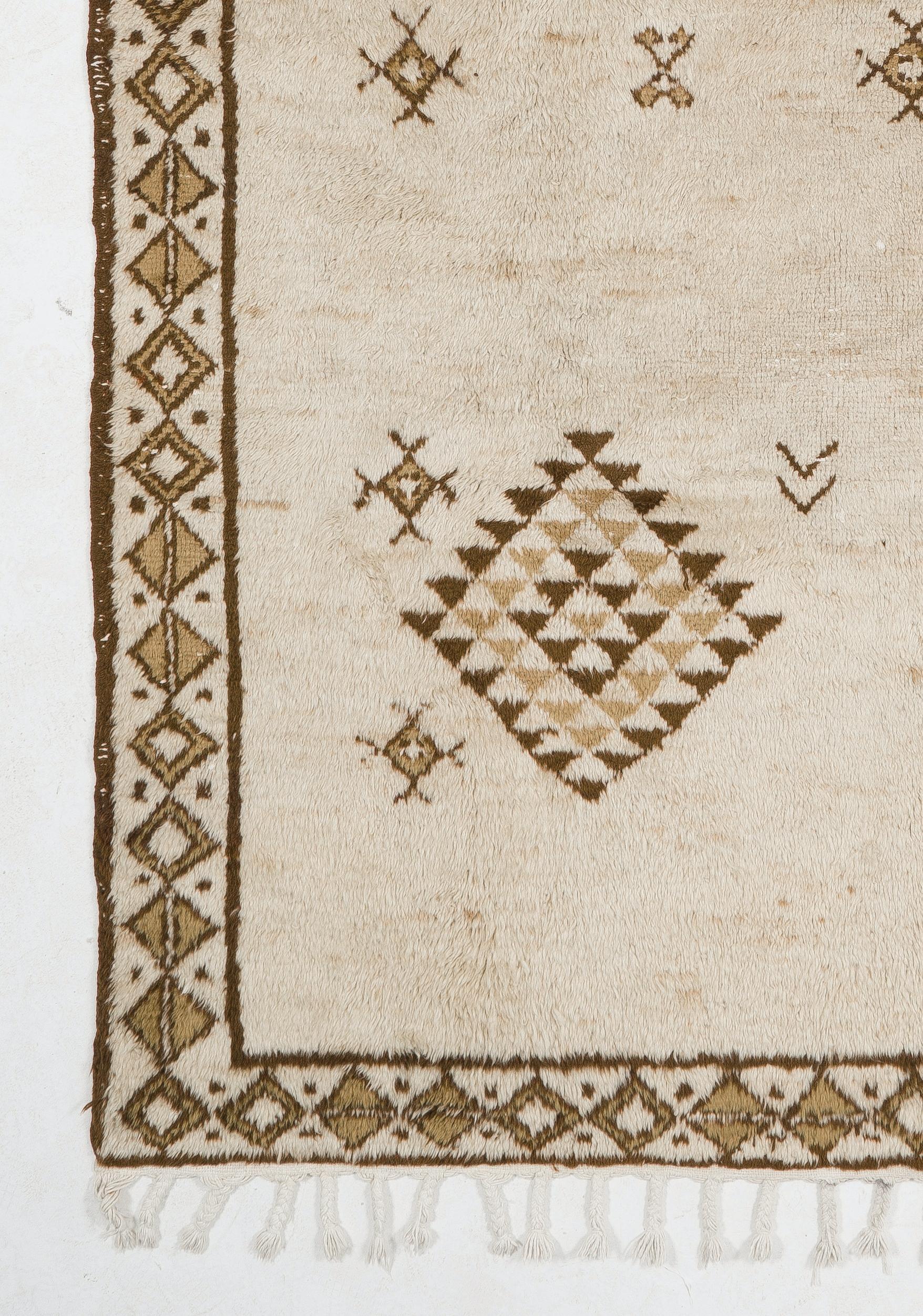 Turkish Mid-Century Tulu Rug, 100% Natural Undyed Wool, Custom Options Available For Sale