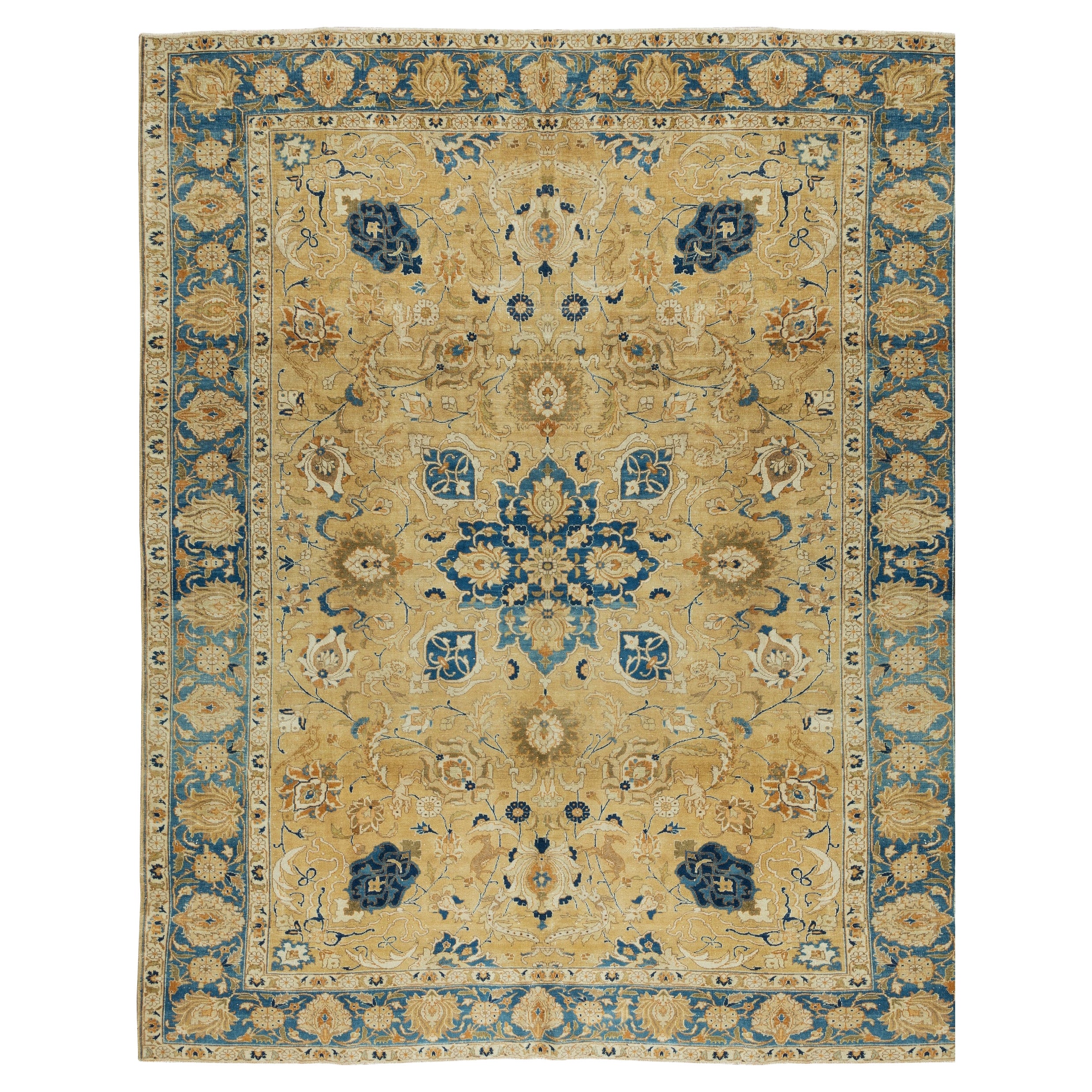 8x11 Ft Modern Handmade Area Rug in Beige & Blue, Floral Pattern Turkish Carpet (tapis turc à motifs floraux)