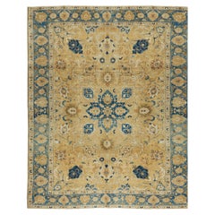 8x11 Ft Moderner handgefertigter türkischer Teppich in Beige & Blau mit Blumenmuster