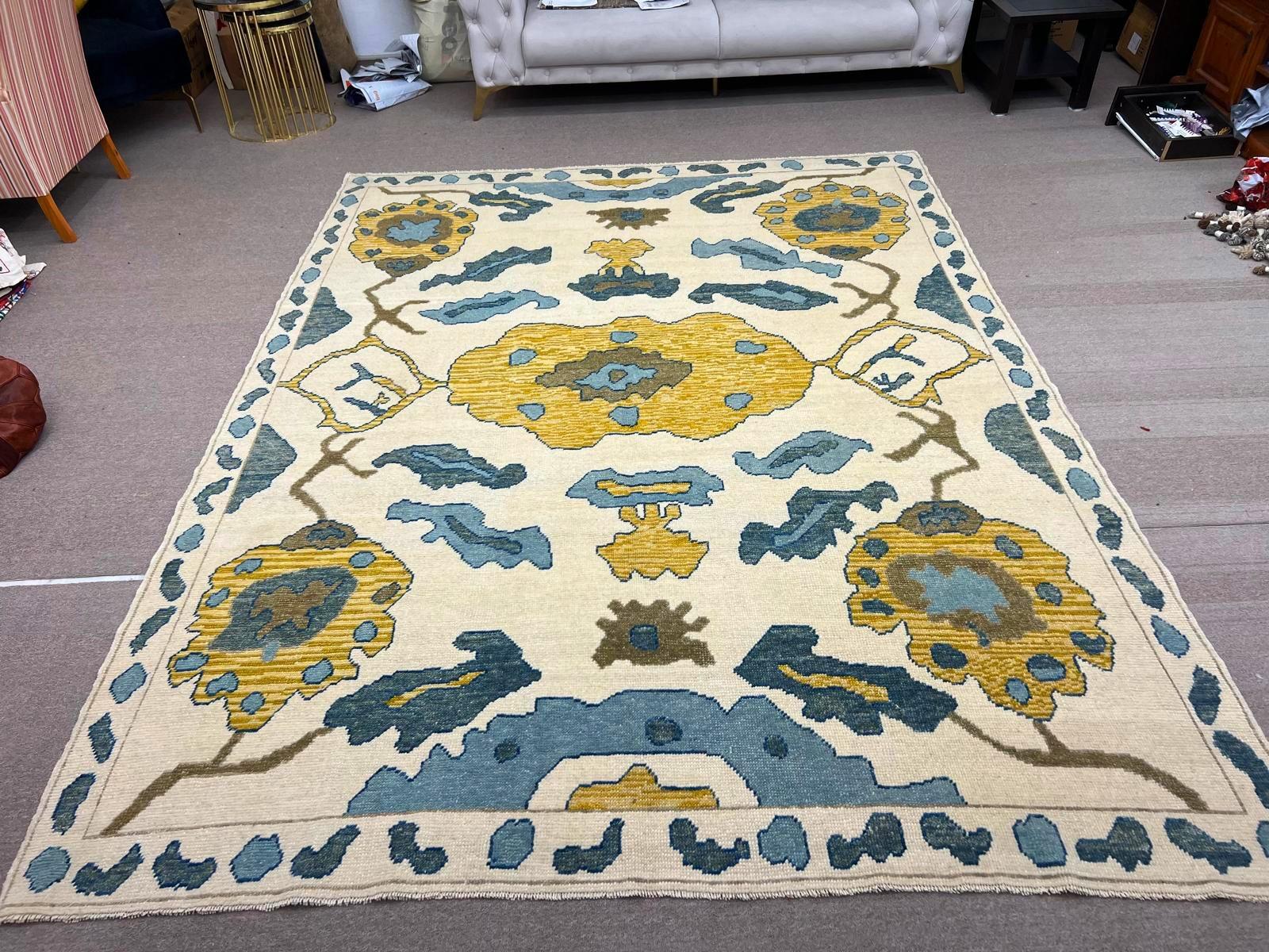 8x11 Ft Modern Handmade Premium Quality Turkish Oushak Rug, 100% Wool For Sale 3