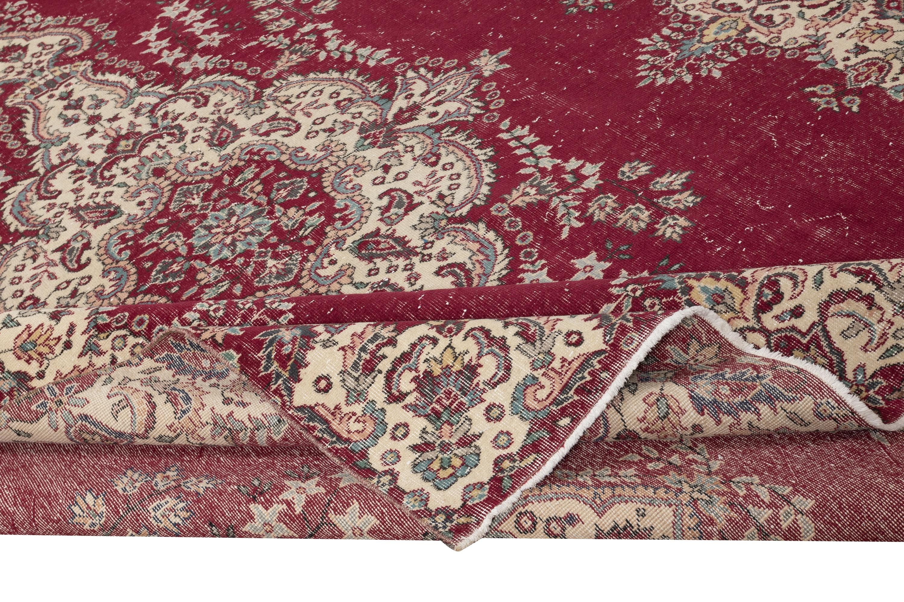 8x11 Ft Einzigartige Vintage Türkisch Rot Bereich Teppich. Handgeknüpfter Wollteppich (Rustikal) im Angebot