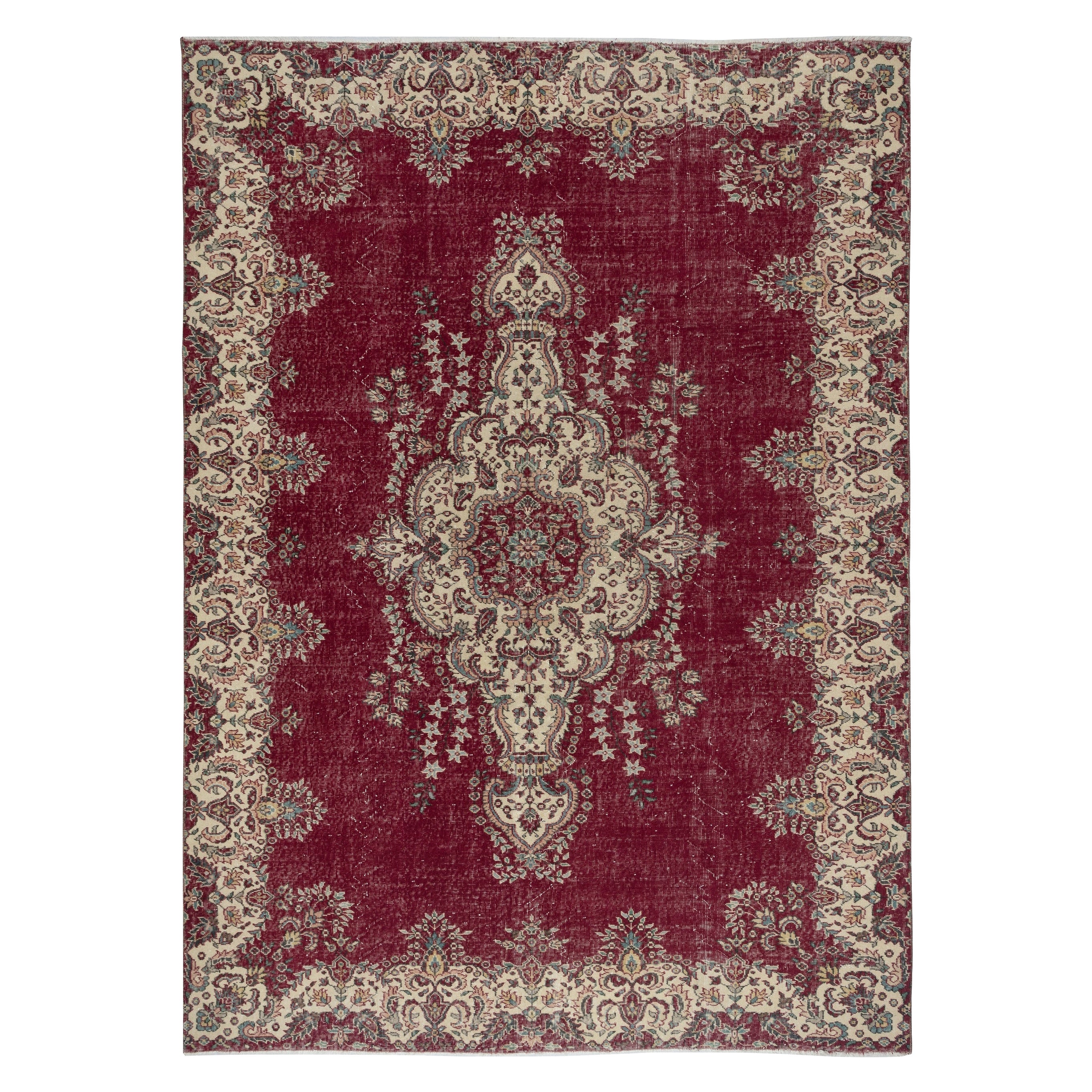 8x11 Ft Einzigartige Vintage Türkisch Rot Bereich Teppich. Handgeknüpfter Wollteppich