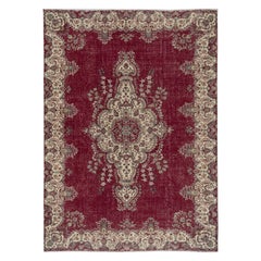 8x11 Ft One-of-a-kind Vintage Turkish Red Area Rug. Hand-knotted Wool Carpet