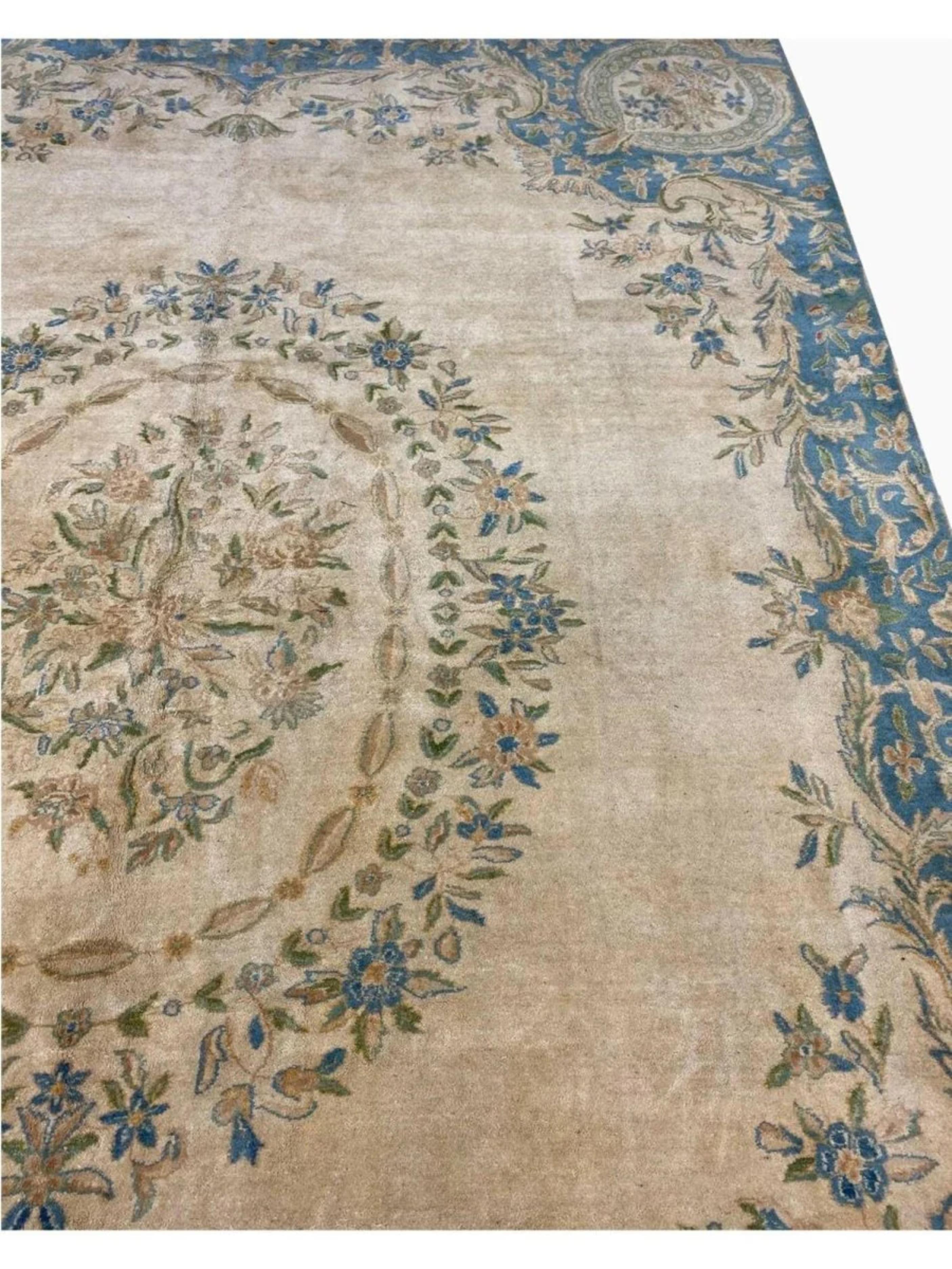 Wool 8x11 Hand Knotted Antique Kerman Area Rug For Sale