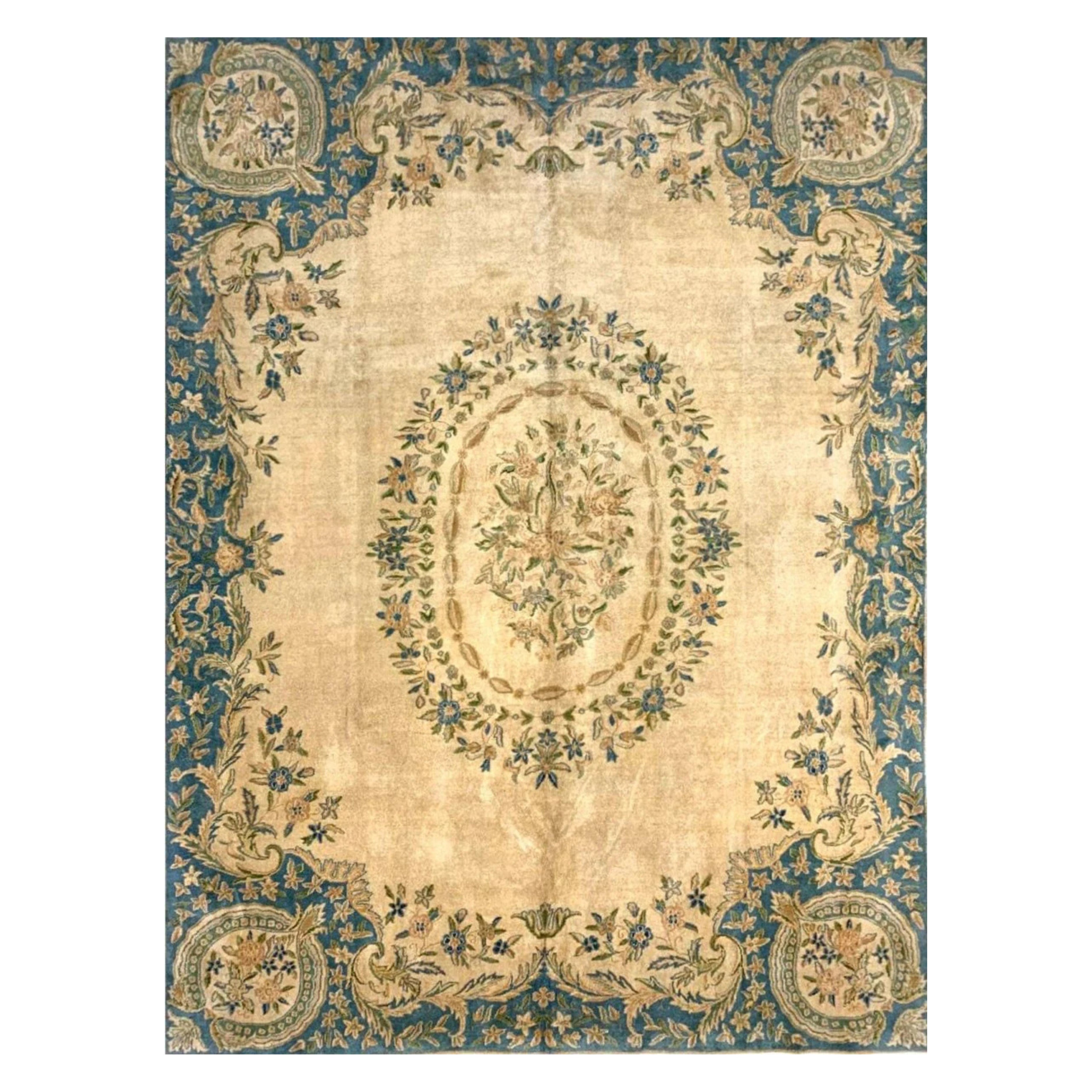 8x11 Hand Knotted Antique Kerman Area Rug For Sale
