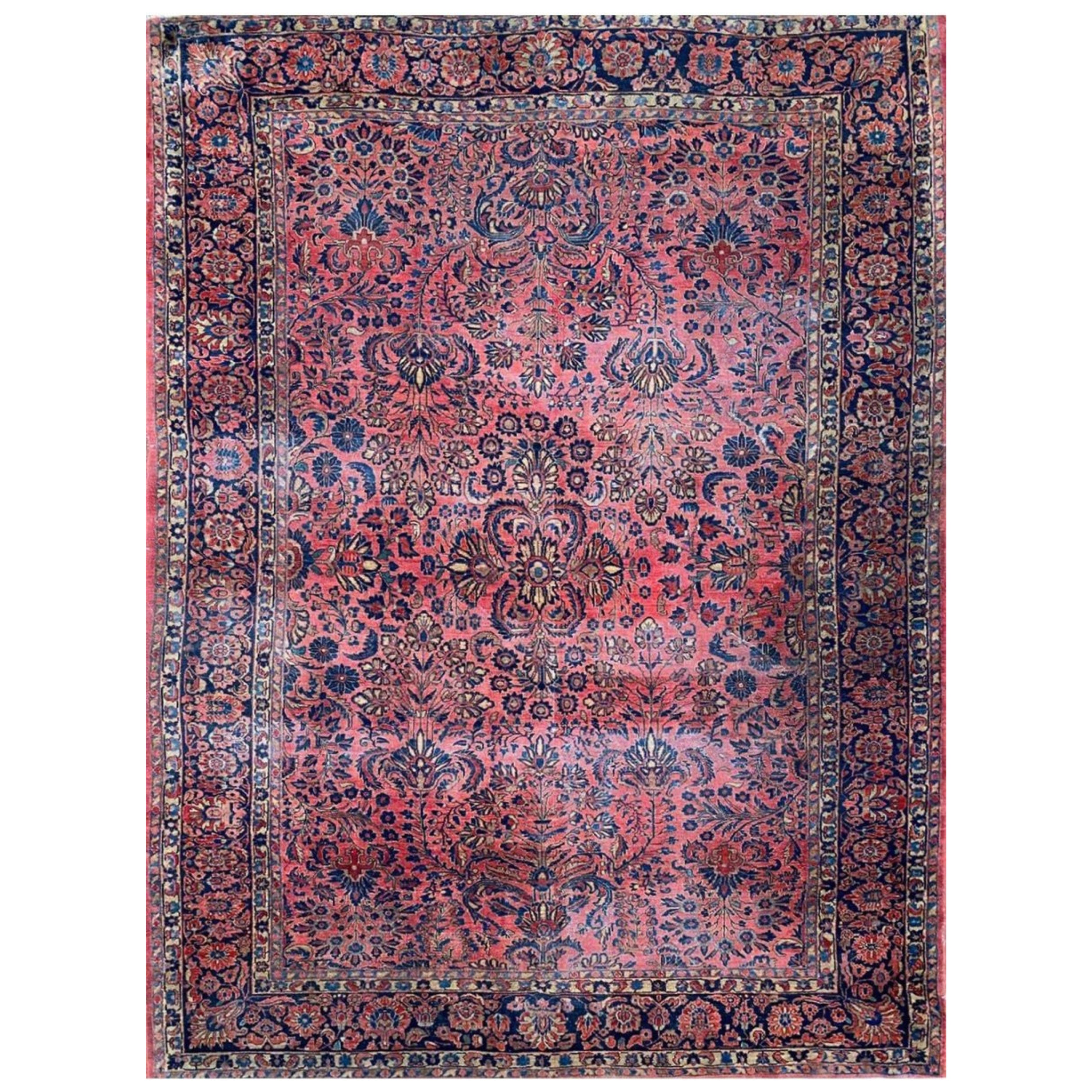 8x11 Hand-Knotted Antique Sarouk Rug – Wool Carpet, Floral Medallion Design