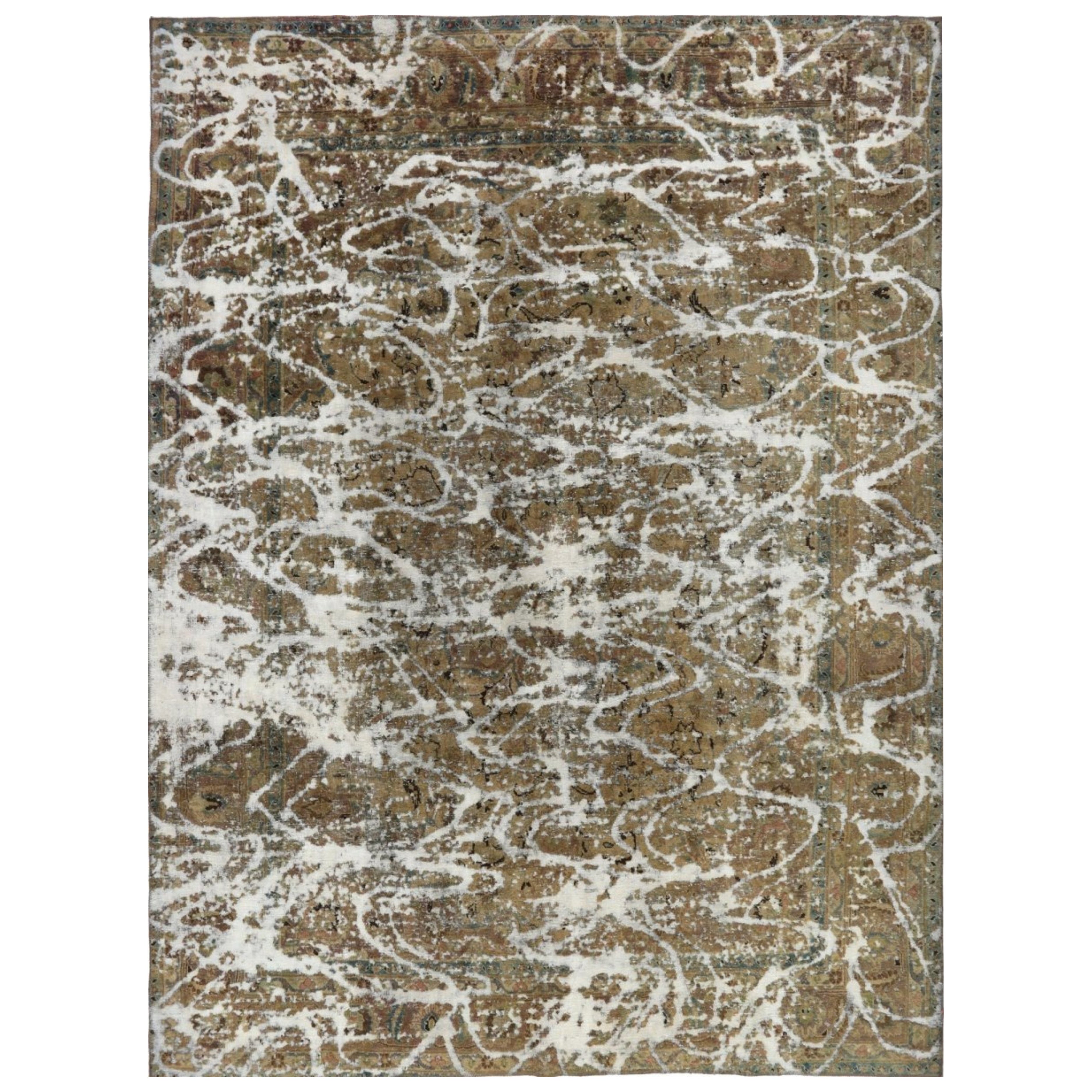 8x11 Tapis noué à la main Brown Vintage Distressed Area Rug en vente
