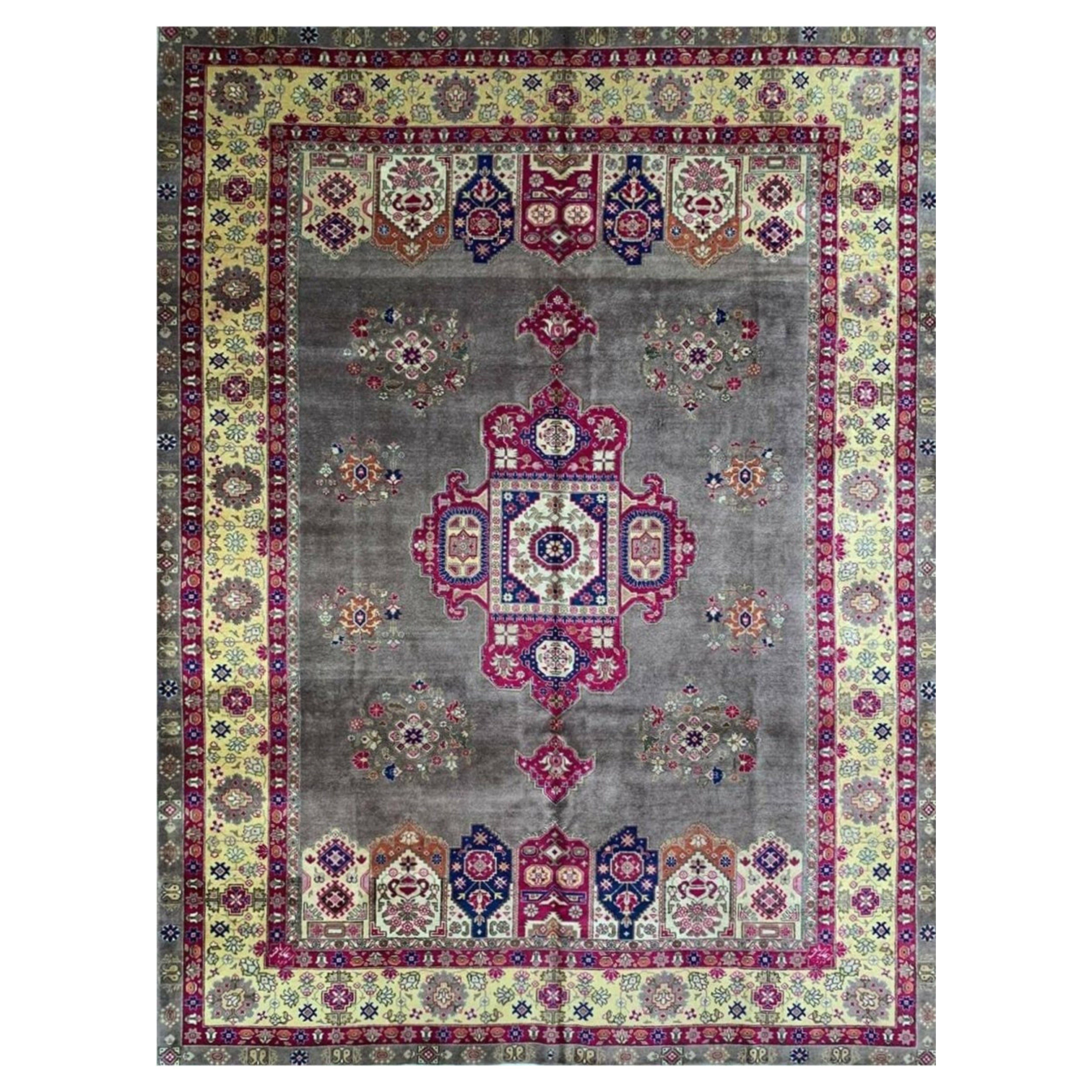 8x11 Hand-Knotted Old Tabriz Wool Area Rug with Medallion For Sale