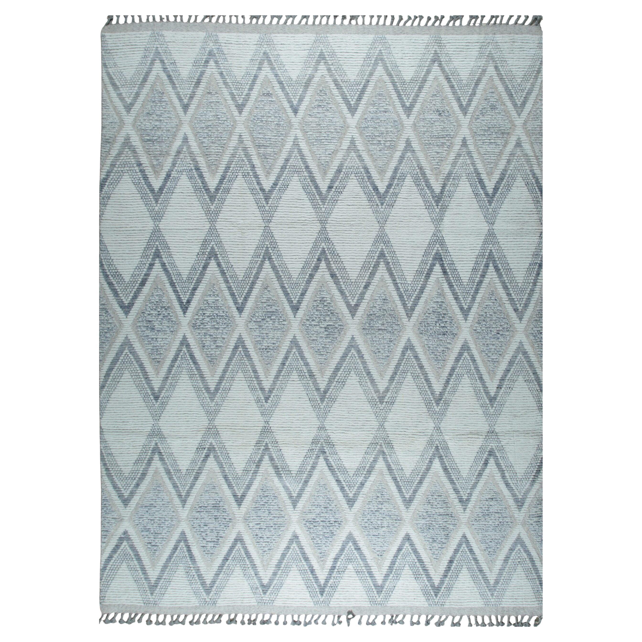 8x11 Ivory Hand-Knotted Wool Diamond Trellis Geometric Modern Carpet Rug