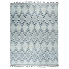 8x11 Ivory Hand-Knotted Wool Layered Diamond Weave Geometric Modern Carpet Rug