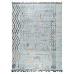 8x11 Elfenbeinfarbener handgeknüpfter Wollteppich mit linearem Gitterwerk Tribal Modern Carpet Rug