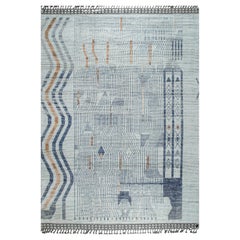 8x11 Ivory Hand-Knotted Wool Linear Maze Motif Tribal Modern Carpet Rug