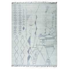 8x11 Ivory Hand-Knotted Wool Linear Totem Tribal Modern Carpet Rug