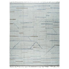 8x11 Ivory Hand-Knotted Wool Staircase Motif Geometric Modern Carpet Rug