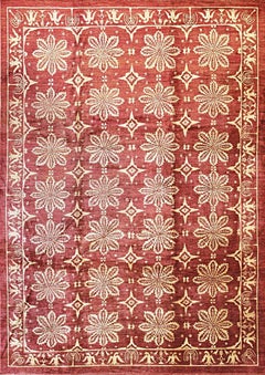 8x11 Majestic Artisan Coral Starburst Medallion Handknotted Afghan Wool Rug