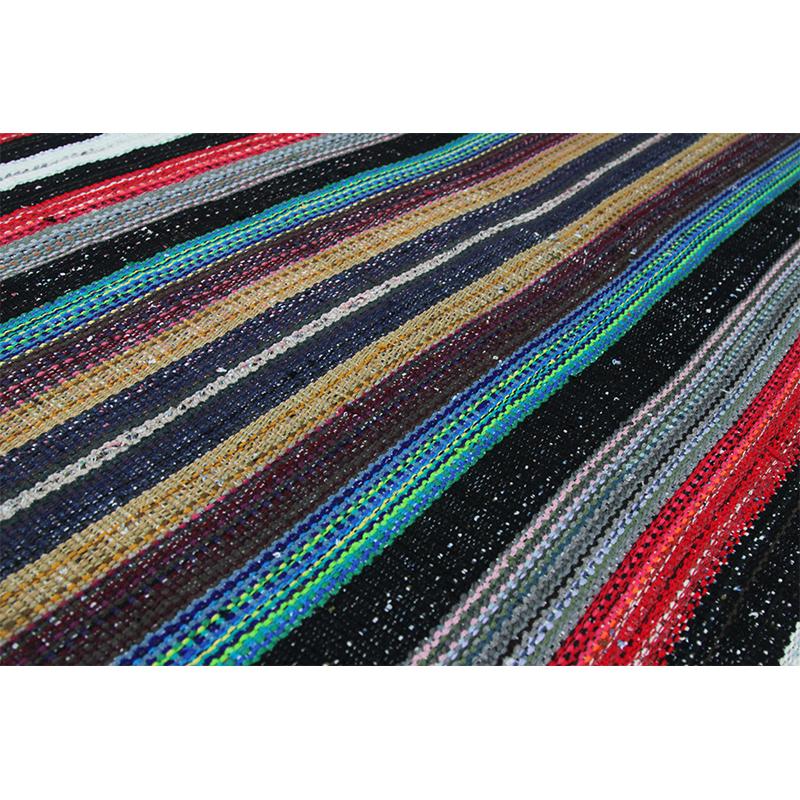 8x11 flatweave Persian Kilim Rug – This fun rug is a beautiful flat weave Persian Kilim rug featuring a vibrant alternating multi-colored stripes design. The lightweight construction makes this rug an excellent choice for a day at the beach or even