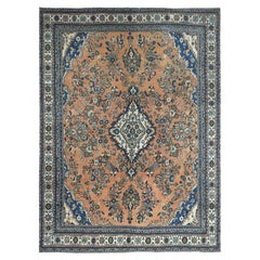 8'x11'1" Orange, Worn Wool Hand Knotted, Vintage Farsian Bibikabad Rug