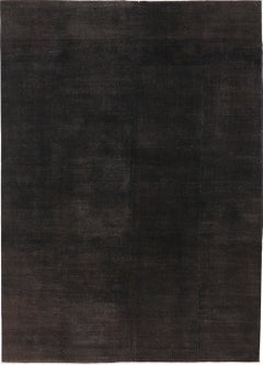 8x11.2 ft Hand Knotted Dark Brown Wool Area Rug. Turkish Minimal Design Carpet